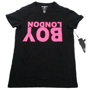 BOY London Shirt Mens Small Black Pink Logo Graphic T-Shirt Crewneck 1299-1301